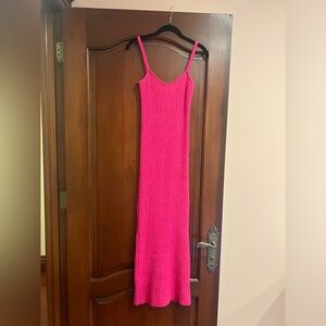 Zara WOOL BLEND KNIT RIBBED V-neck Midi DRESS NEW size SMALL hot pink dress